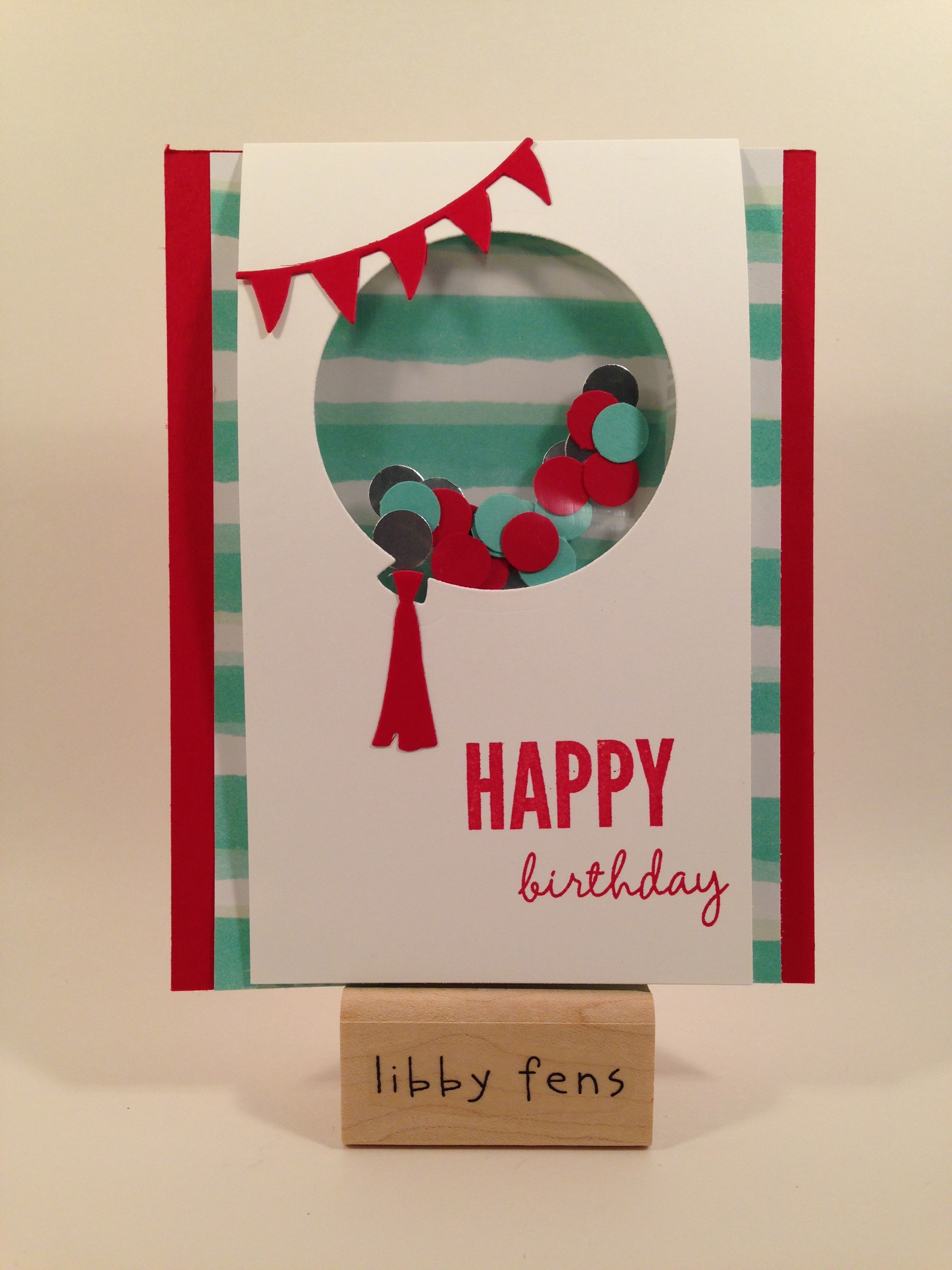 libbystamps, Stampin' Up, shaker card, Celebrate Today, Balloon Framelits, Best Day Ever DSP, Sale-a-Bration, fold over card