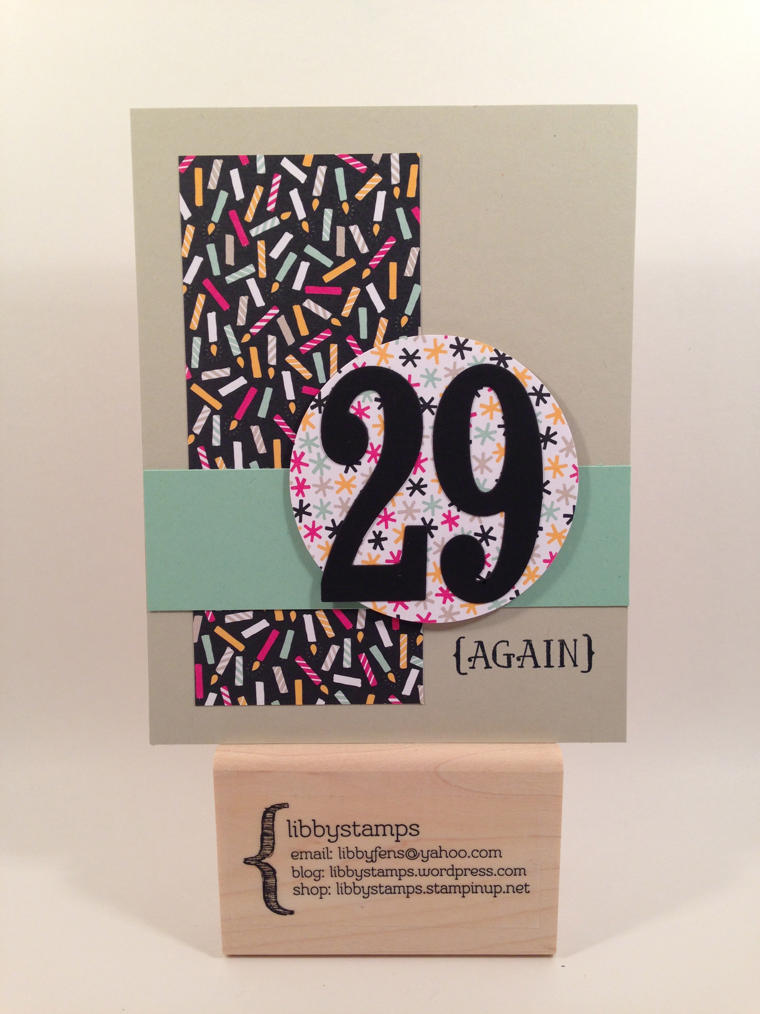 libbystamps, Stampin Up, PSC05, Number of Years, Large Numbers Framelits, It's My Party DSP, 2 1/2 Circle Punch, 
