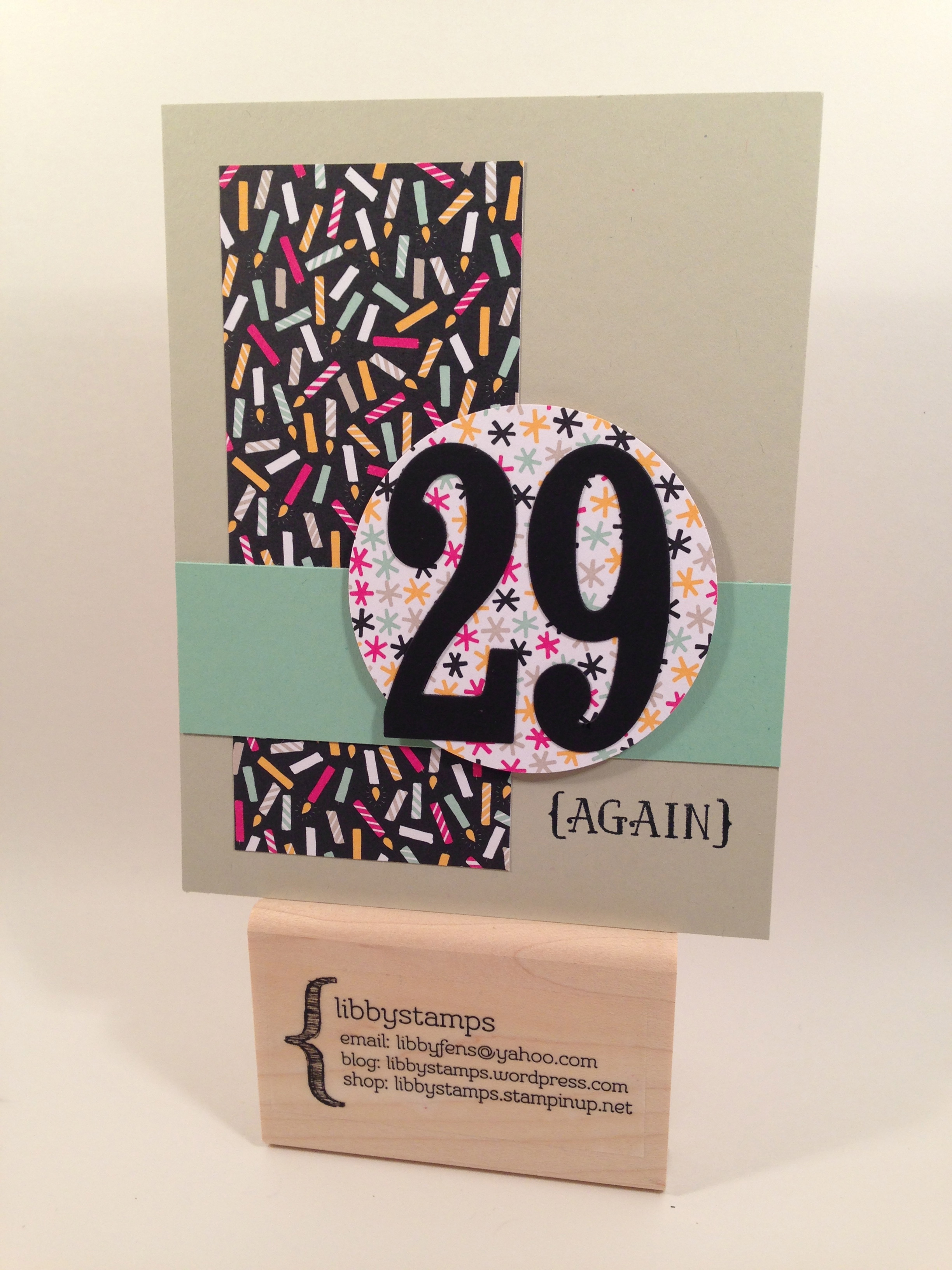 libbystamps, Stampin Up, PSC05, Number of Years, Large Numbers Framelits, It's My Party DSP, 2 1/2 Circle Punch, 