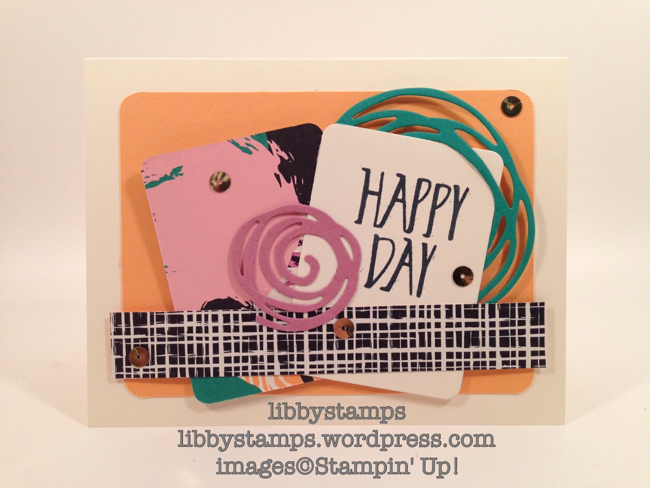 libbystamps, stampin up, We Create, Perfectly Wrapped, Playful Palette DSP, Swirly Scribbles Thinlits, 