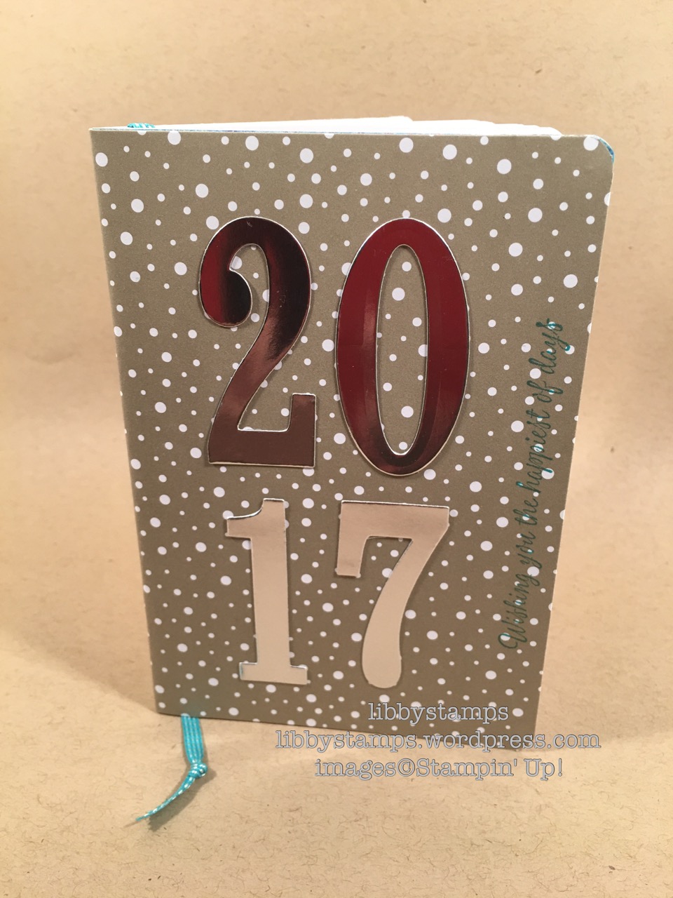 libbystamps, stampin up, Silver Foil, Large Numbers Framelits, Frosted Medallion, Candy Cane Lane DSP, Bermuda Bay 1/8 Stitched Ribbon, date book