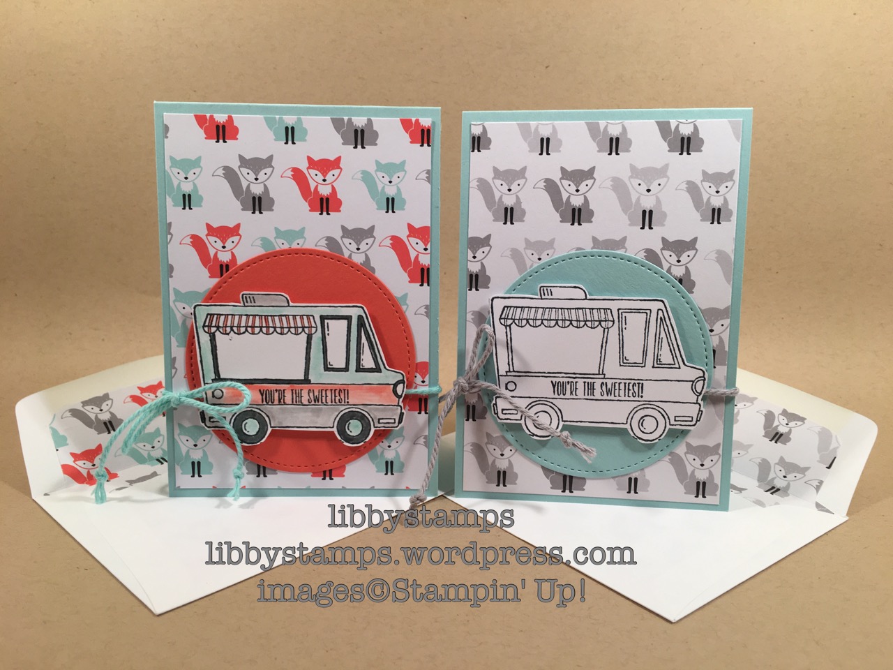 libbystamps, stampin up, Tasty Trucks, Stitched Shapes Framelits, A Little Foxy DSP, We Create, SAB 2017