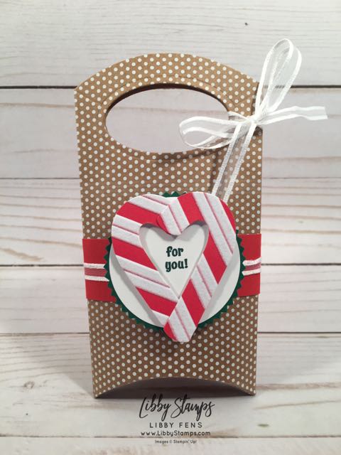 libbystamps, Stampin' Up!, Candy Cane Season, Layering Ovals Framelits, Candy Cane Season Bundle, Santa's Workshop Specialty DSP, Candy Cane Builder Punch, Kraft Pillow Box, gift card holder 
