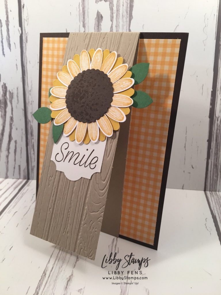 libbystamps, Stampin' Up!, Daisy Lane, Artisan Textures, Pinewood Planks EF, Regals 6x6 DSP, Daisy Punch, 1 3/8 Scallop Circle Punch, Leaf Punch, Everyday Label Punch, CAS Colours & Sketches #329