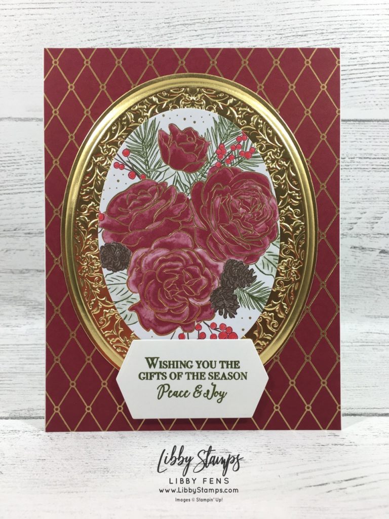 libbystamps, Stampin' Up!, Christmas Rose, Heirloom Frames Dies and 3D Embossing Folder, Layering Ovals Dies, Christmas Rose Bundle, Christmastime is Here Suite Bundle, Christmastime is Here DSP, CCMC