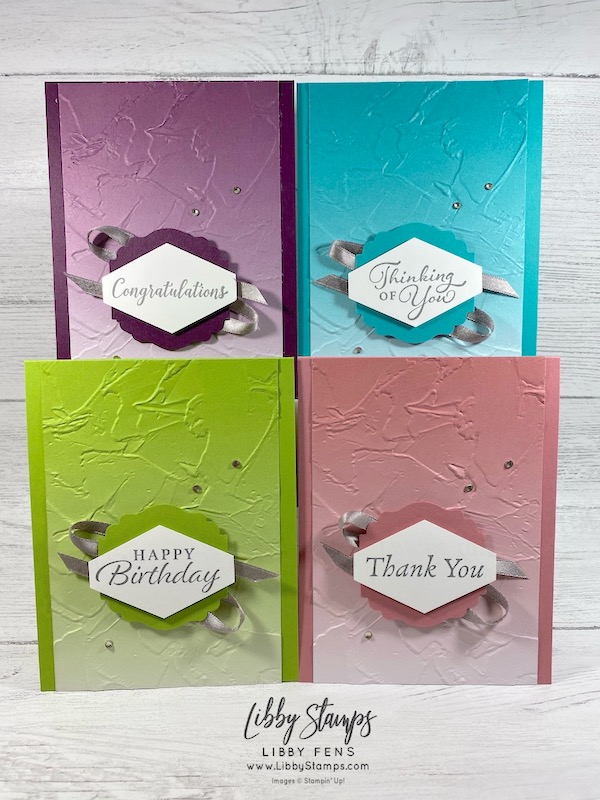 libbystamps, Stampin' Up!, Happy Thoughts, Painted Texture 3D EF, Oh So Ombre DSP, Tailored Tag Punch, Label Me Lovely Punch, Gray Granite 1/4" Shimmer Ribbon, SAB, Saleabration, Saleabration, JJ Mini, Stamping INKspirations