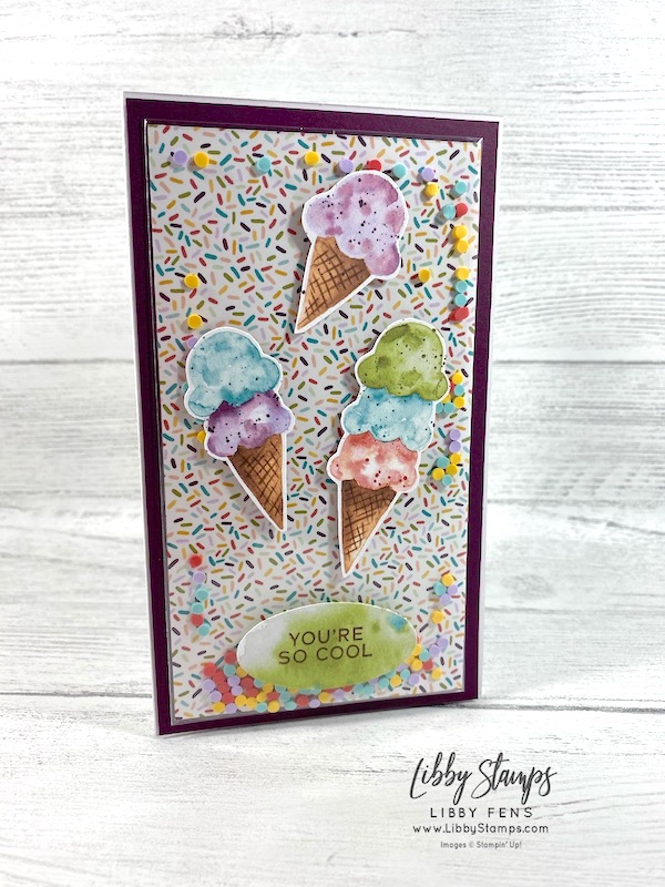 libbystamps, Stampin' Up!, Sweet Ice Cream, Ice Cream Corner DSP, Medium Clear Envelopes, Ice Cream Corner Sprinkles, TSOT, Try Stampin' on Tuesday, shaker card