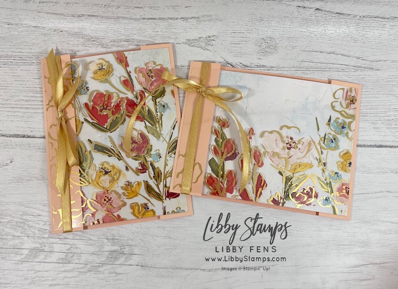 libbystamps, Stampin' Up!, Art Gallery, Fine Art Floral DSP, Golden Garden Designer Specialty Acetate, Gold 1/4" Shimmer Ribbon, Double Flap Fold, CCMC, Create with Connie and Mary