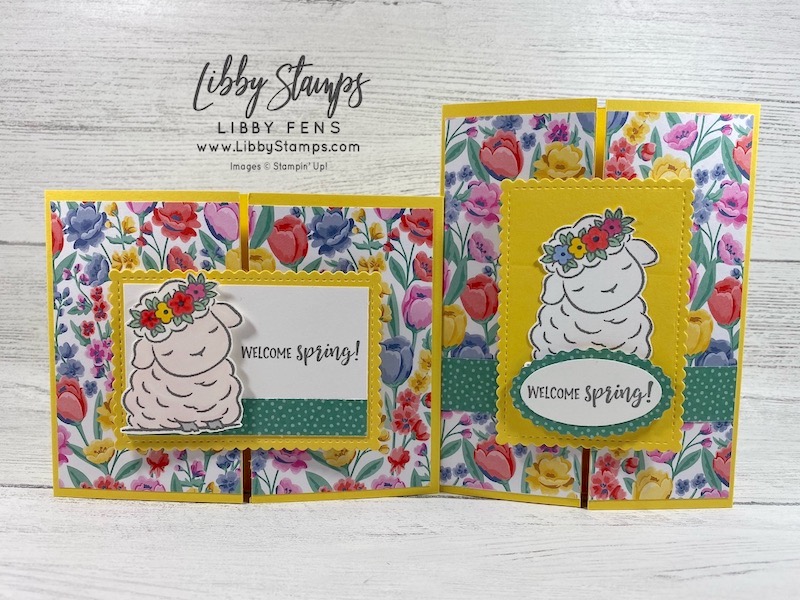 libbystamps, Stampin' Up!, Springtime Joy, Stitched So Sweetly Dies, Flowers For Every Season DSP, Double Oval Punch, Stampin' Blends, Fun Fold, Slide and Lock Card