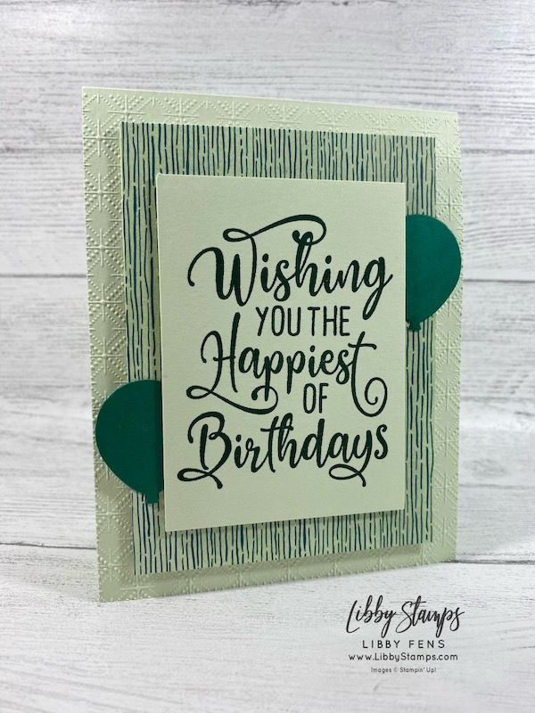 libbystamps, Stampin' Up!, Happiest of Birthdays, Dainty Diamonds EF, Forever Greenery DSP, Balloon Bouquet Punch, Stamparatus, TSOT, Try Stampin' on Tuesday