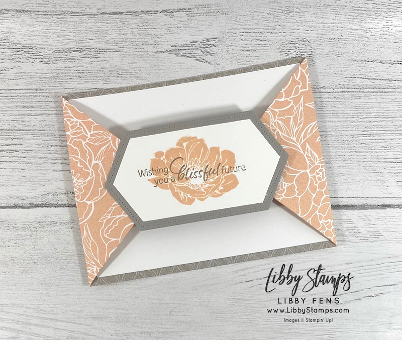 libbystamps, Stampin' Up!, Floral Essence, Stitched Nested Labels Dies, Peony Garden DSP, Double Point Card, Fun Fold, Fun Fold Fridays