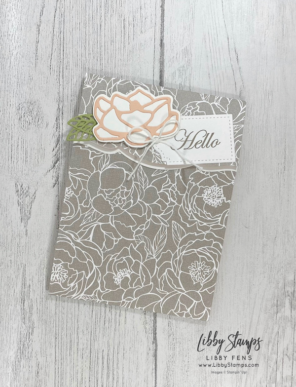 libbystamps, Stampin' Up!, Good Morning Magnolia, Magnolia Memory Dies, Trio of Tags Dies, Peony Garden DSP, Snail Mail Twine Combo Pack, TSOT, Try Stampin' on Tuesday, fun fold
