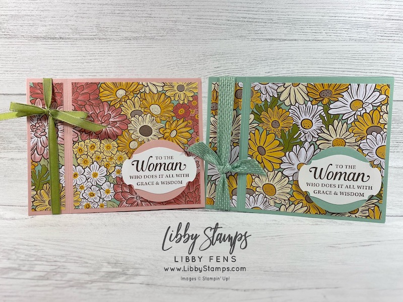 libbystamps, Stampin' Up!, Strong & Beautiful, Ornate Garden DSP, Story Label Punch, 2" Circle Punch, Book Fold, Fun Fold, Fun Fold Fridays