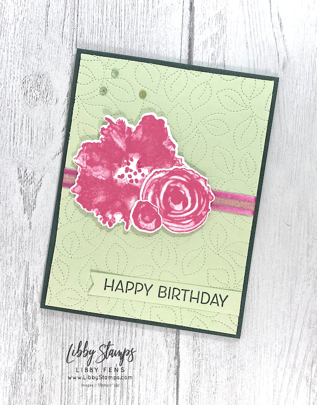 libbystamps, Stampin' Up, Artistically Inked, Artistically Inked Bundle, Stitched Greenery Die, Artistic Dies, Bloom Hybrid Embossing Folder, Polished Pink 3/8" Open Weave Ribbon, Genial Gems, AHSC, Atlantic Hearts Sketch Challenge