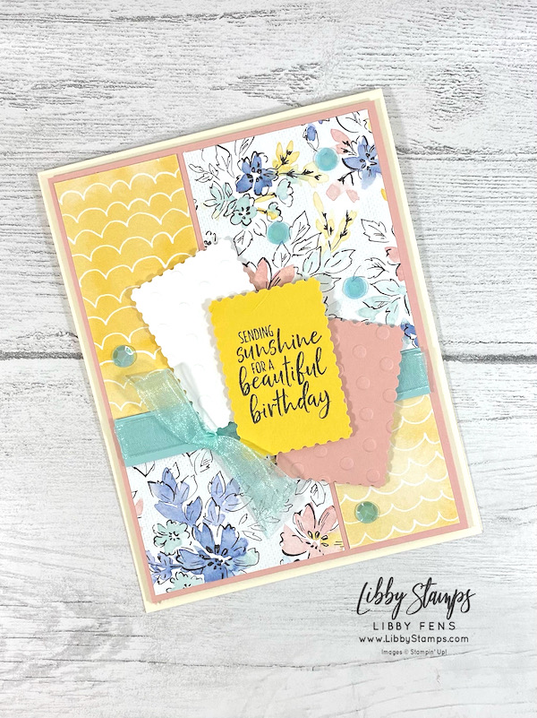libbystamps, Stampin' Up, Welcoming Window, Checks & Dots EF, Hand-Penned DSP, Rectangular Postage Stamp Punch, Pool Party 3/8" Sheer Ribbon, Artistry Blooms Adhesive-Backed Sequins, CCM, Create with Connie and Mary Saturday Blog Hop, Create with Connie and Mary