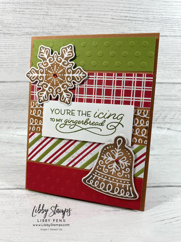 libbystamps, Stampin' Up. Frosted Gingerbread, Frosted Gingerbread Bundle, Gingerbread Dies, Checks & Dots Embossing Folder, Gingerbread & Peppermint Suite, Gingerbread & Peppermint DSP, Red Rhinestone Basic Jewels, CCM, Create with Connie and Mary, Create with Connie and Mary Saturday Blog Hop