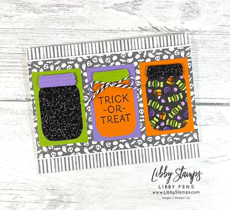 libbystamps, Stampin' Up, Little Delights, Cute Halloween DSP, Jar Punch, Playful Pets Trim Combo Pack, Black Glitter Paper, CCM, Create with Connie and Mary, Create with Connie and Mary Saturday Blog Hop