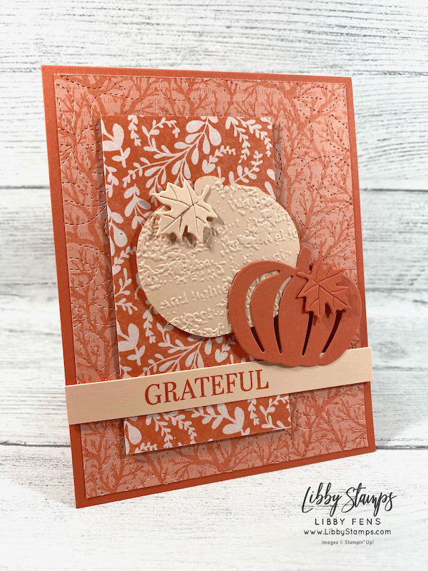libbystamps, Stampin' Up, Sparkle Of The Season, Detailed Pumpkins Dies, Stitched Greenery Die, Giving Gifts Dies, Harvest Meadow DSP, Stamping INKspirations, Stamping INKspirations Blog Hop, Fall Card