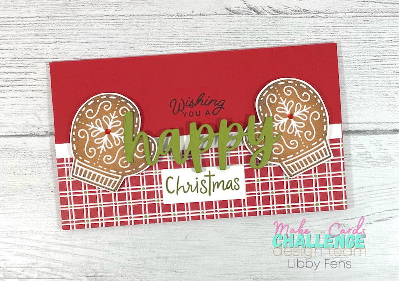 libbystamps, Stampin' Up, Frosted Gingerbread, Snowman Season, Christmas Cheer Dies, Gingerbread & Peppermint DSP, Red Rhinestone Basic Jewels, mini slim card, MTCC, Make The Cards Challenge