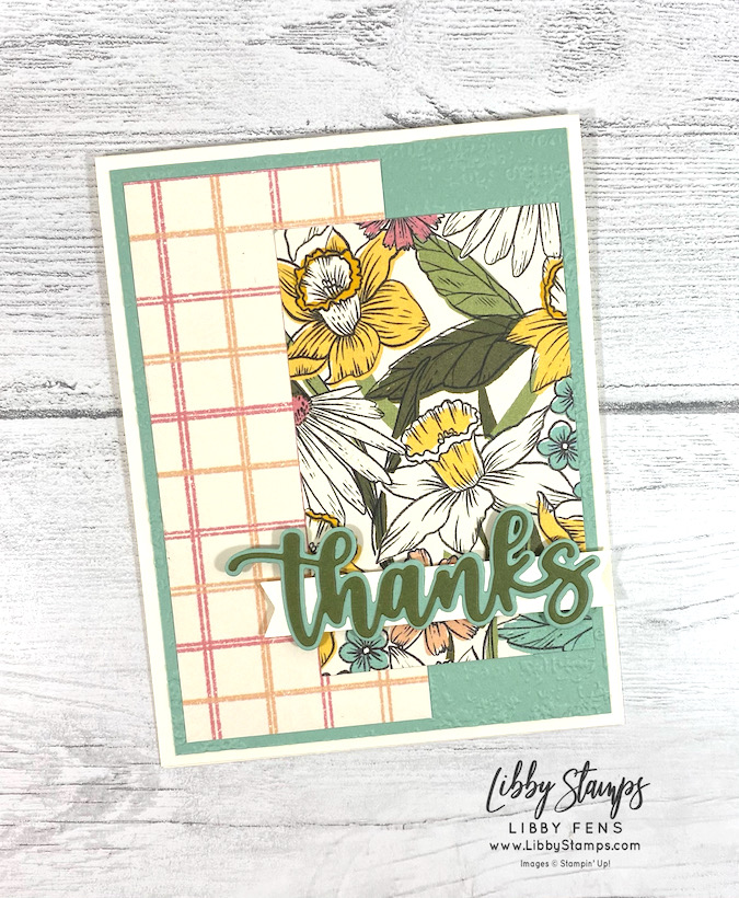 libbystamps, Stampin' Up!, Amazing Thanks Dies, Timeworn Type 3D EF, Daffodil Afternoon, January - June 2022 Catalog, Ink Stamp Share Blog Hop, card set