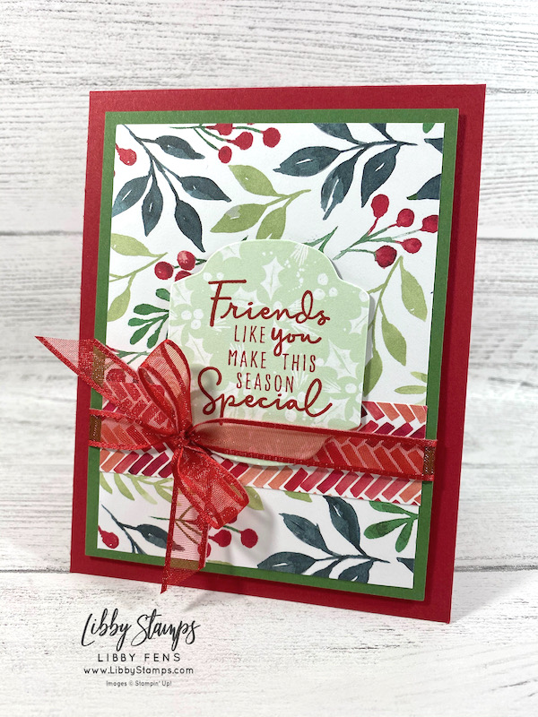 libbystamps, Stampin' Up, Christmas to Remember, Seasonal Labels Dies, Painted Christmas DSP, Real Red 3/8" Sheer Ribbon, Stamparatus, CCMC, Create with Connie and Mary Challenges