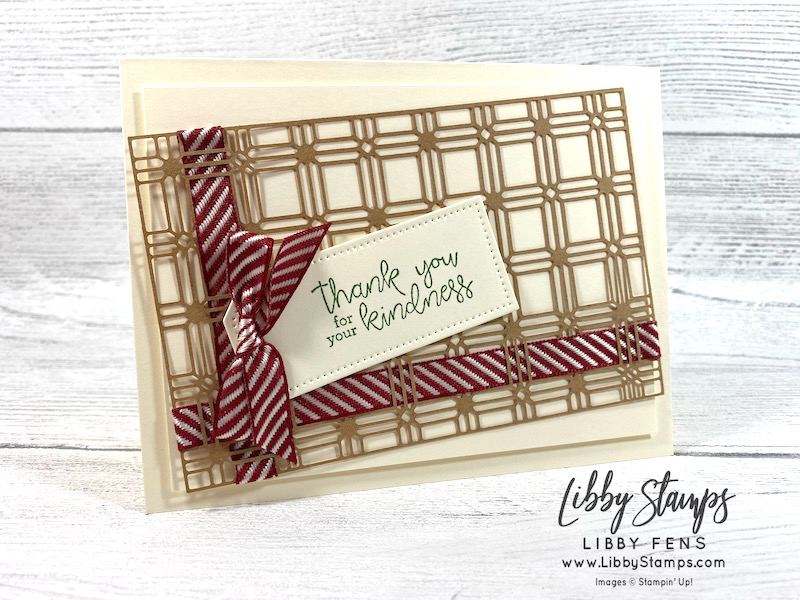 libbystamps, Stampin' Up, Dahlia Days, Tailor Made Tags Dies, Paper Lattice, Cherry Cobbler Diagonal Stripe Ribbon