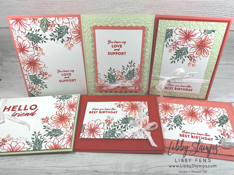libbystamps, Stampin' Up, Friendly Hello, Bouquet of Love Hybrid Embossing Folder, Scalloped Contours Dies, Whisper White 1/4" Crinkled Seam Binding, CCM, Create with Connie and Mary Saturday Blog Hop
