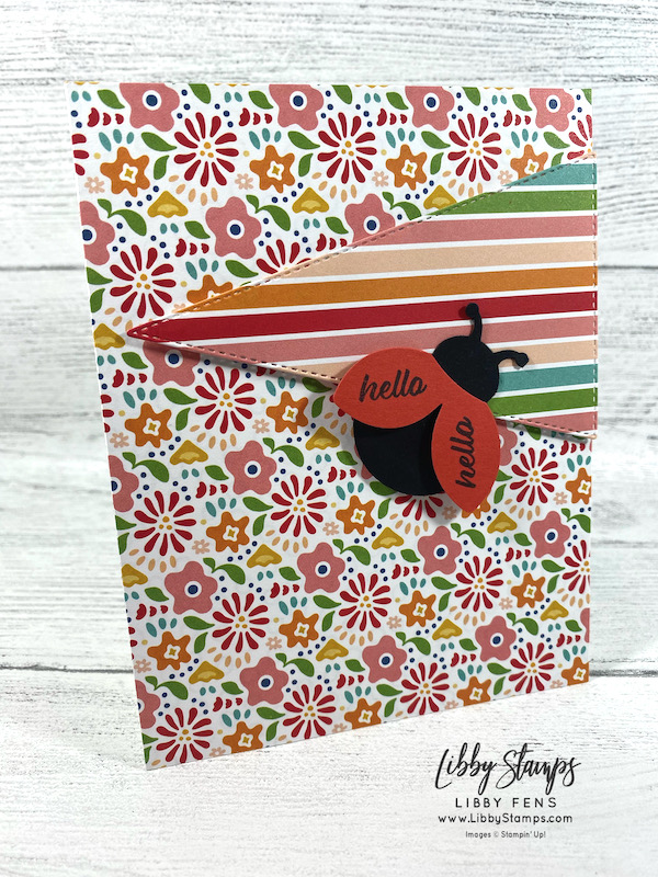 libbystamps, Stampin' Up, Hello Ladybug, Hello Ladybug Bundle, Stitched Triangle Dies, Pattern Party DSP, Ladybug Builder Punch, Mini Stampin' Cut & Emboss, TSOT, Try Stampin' on Tuesday