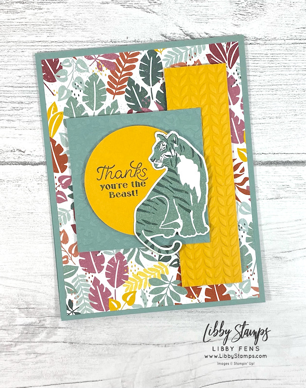 libbystamps, Stampin' Up, In The Wild, Wild Cats, Wild Cats Bundle, Big Cats Dies, Greenery EF, Animal Print EF, In The Wild DSP, TSOT, Try Stampin' on Tuesday, Mini Stampin' Cut & Emboss Machine