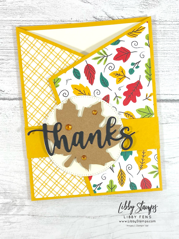libbystamps, Stampin' Up, Amazing Thanks Dies, Stylish Shapes Dies, Celebrate Everything DSP, Leaf Label & Amber Gem Combo Pack, Fall, CCM, Create with Connie and Mary Saturday Blog Hop