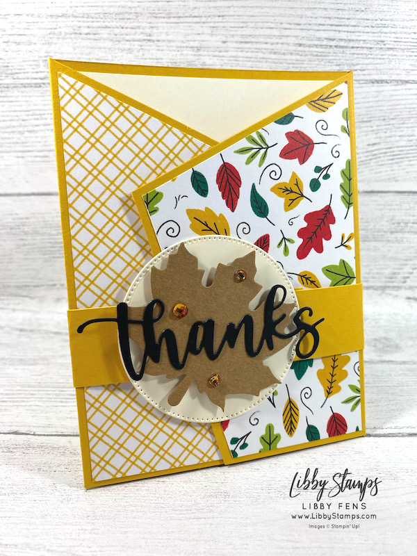 libbystamps, Stampin' Up, Amazing Thanks Dies, Stylish Shapes Dies, Celebrate Everything DSP, Leaf Label & Amber Gem Combo Pack, Fall, CCM, Create with Connie and Mary Saturday Blog Hop