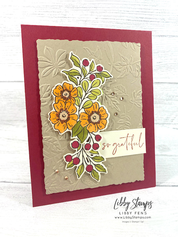 libbystamps, Stampin' Up, Fond of Autumn Bundle, Fond of Autumn, Soft Seedlings, Deckled Rectangle Dies, Autumn Bouquet Dies, Leaf Fall 3D EF, Stampin' Blends, Champagne Rhinestone Basic Jewels, TSOT, Try Stampin' on Tuesday, Fall