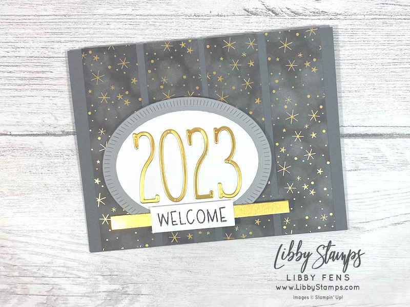 libbystamps, Warm Welcome, Alphabet a la Mode Dies, Framed Florets Dies, Lights Aglow DSP, New Year Card, CCMC