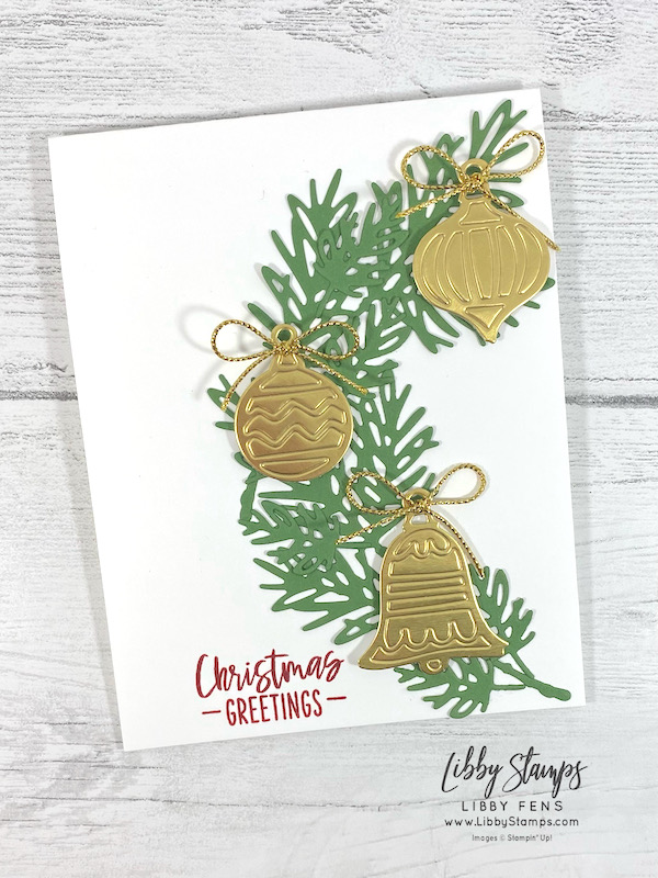 libbystamps, Stampin' Up, Decorated with Happiness Bundle, Decorated with Happiness, Decorated Pine Dies, Gold Foil Sheets, Simply Elegant Trim, CCM, Create with Connie and Mary Saturday Blog Hop
