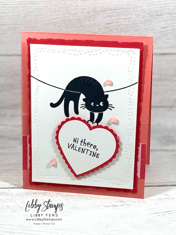 libbystamps, Stampin' Up, Love Cats, Deckled Rectangles Dies, Stitched With Whimsy Dies, Heart Punch Pack, Country Floral Lane DSP, Heart Pearls, Stamparatus, Easel Card, CCM, Create with Connie and Mary Saturday Blog Hop