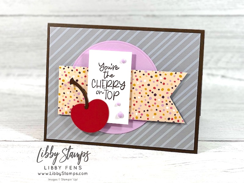 libbystamps, Share a Milkshake, Cherry Builder Punch, Vellum Basics, Flowers & More DSP, Opaque Adhesive Backed Gems, TSOT, Try Stampin' on Tuesday
