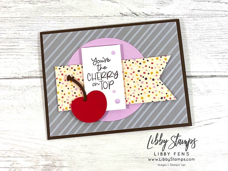 libbystamps, Share a Milkshake, Cherry Builder Punch, Vellum Basics, Flowers & More DSP, Opaque Adhesive Backed Gems, TSOT, Try Stampin' on Tuesday