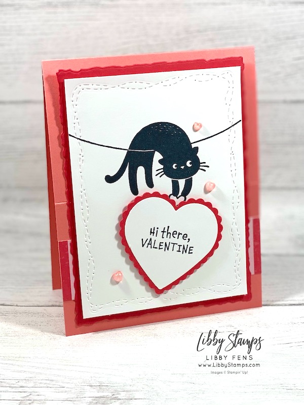 libbystamps, Stampin' Up, Love Cats, Deckled Rectangles Dies, Stitched With Whimsy Dies, Heart Punch Pack, Country Floral Lane DSP, Heart Pearls, Stamparatus, Easel Card, CCM, Create with Connie and Mary Saturday Blog Hop