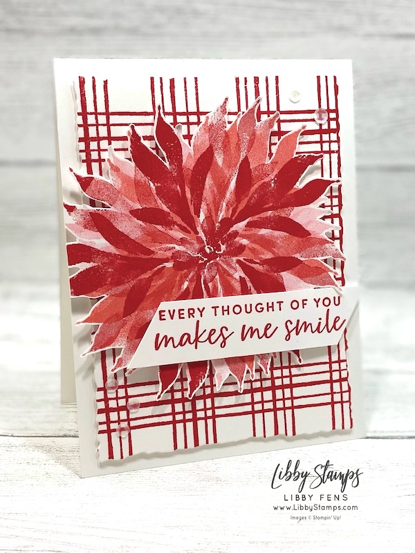 libbystamps, Stampin' Up, Textured Floral, Sketched Plaid, Deckled Rectangles Dies, Adhesive Backed Sequins, flower from leaves, Create with Connie and Mary Saturday Blog Hop,