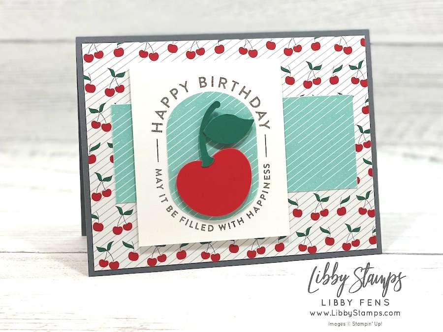 libbystamps, Stampin' Up, Filled with Happiness, Cherry Builder Punch, Modern Oval Punch, Sunny Days DSP, Birthday, Sale-A-Bration, SAB, Stamping With Friends Blog Hop