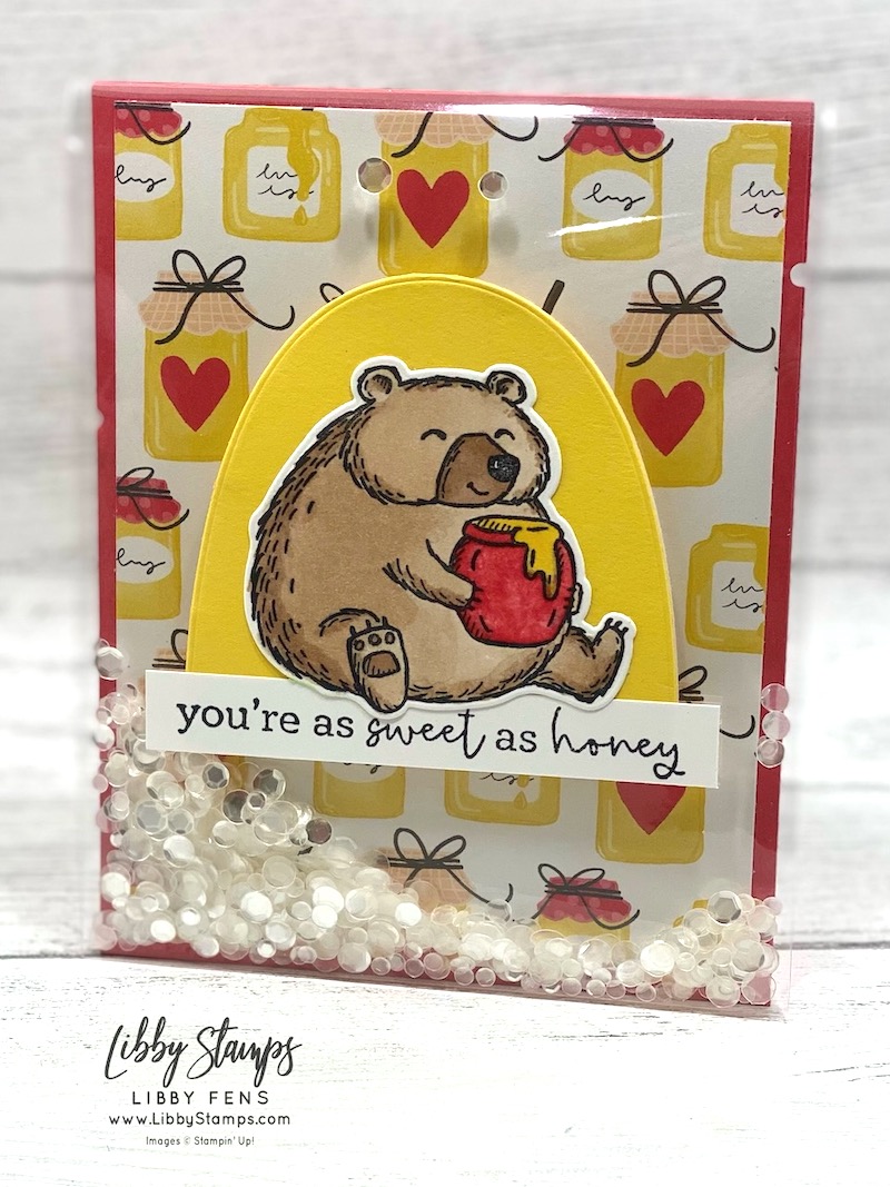 libbystamps, Stampin' Up, Fluffiest Friends Bundle, Fluffiest Friends, Fluffiest Friends Dies, Bee My Valentine, Bee Mine DSP, Frameless Shaker Card, shaker card, Create with Connie and Mary Saturday Blog Hop