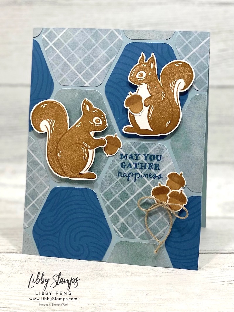 libbystamps, Stampin Up, Fluffy Squirrel, Heartfelt Hexagon Punch, Peaceful Garden DSP, Kintsugi Inspirations DSP, Create with Stamping Friends