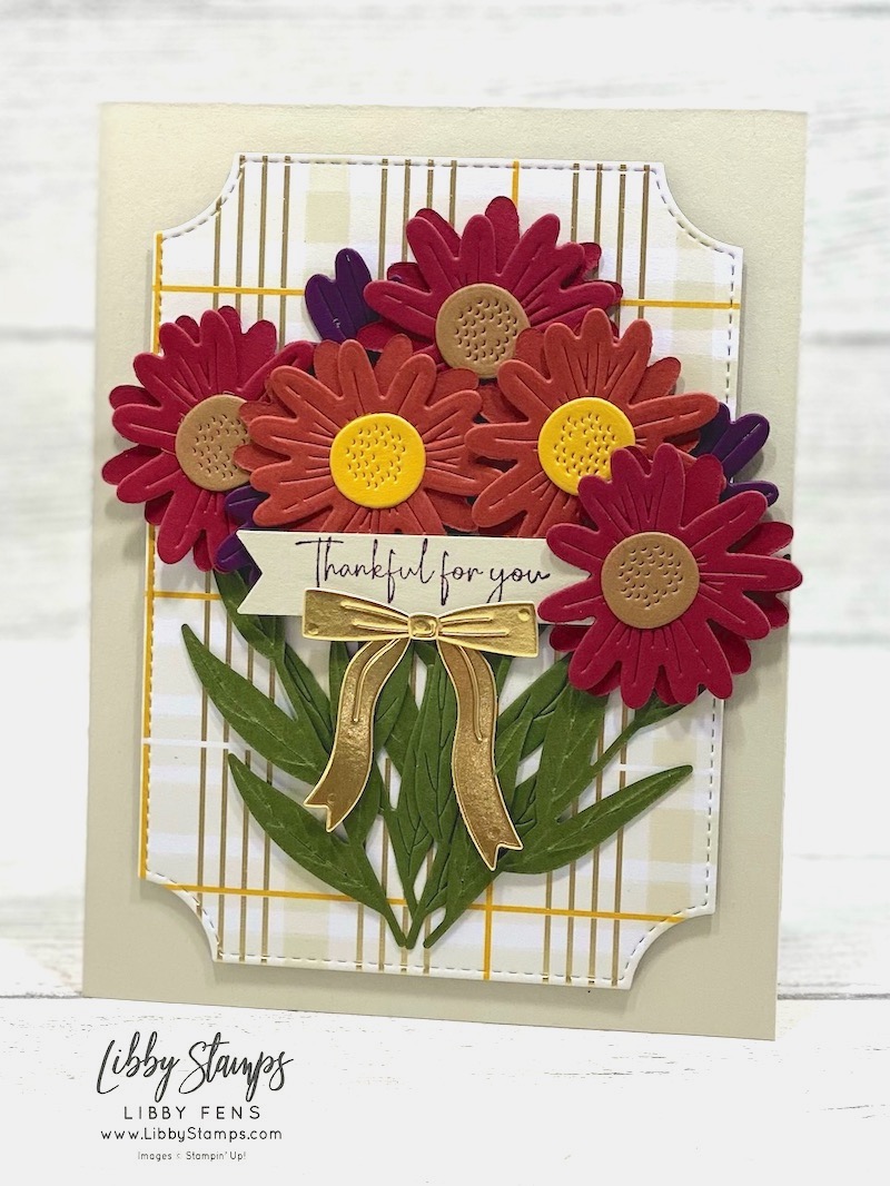 libbystamps, Stampin' Up, Gathering Moments, Impressions Abloom Dies, Branching Out Dies, Christmas Greenery Dies, Gold Foil, Gathering Together DSP, Fall, Thankful, Create with Stamping Friends