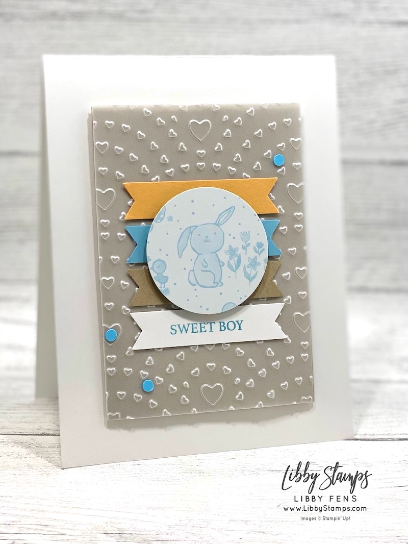 libbystamps, Stampin' Up, Cutest Onesie, Heart of Love 3D EF, Three Banner Punch, Easter Joy DSP, Baby, Create with Stamping Friends