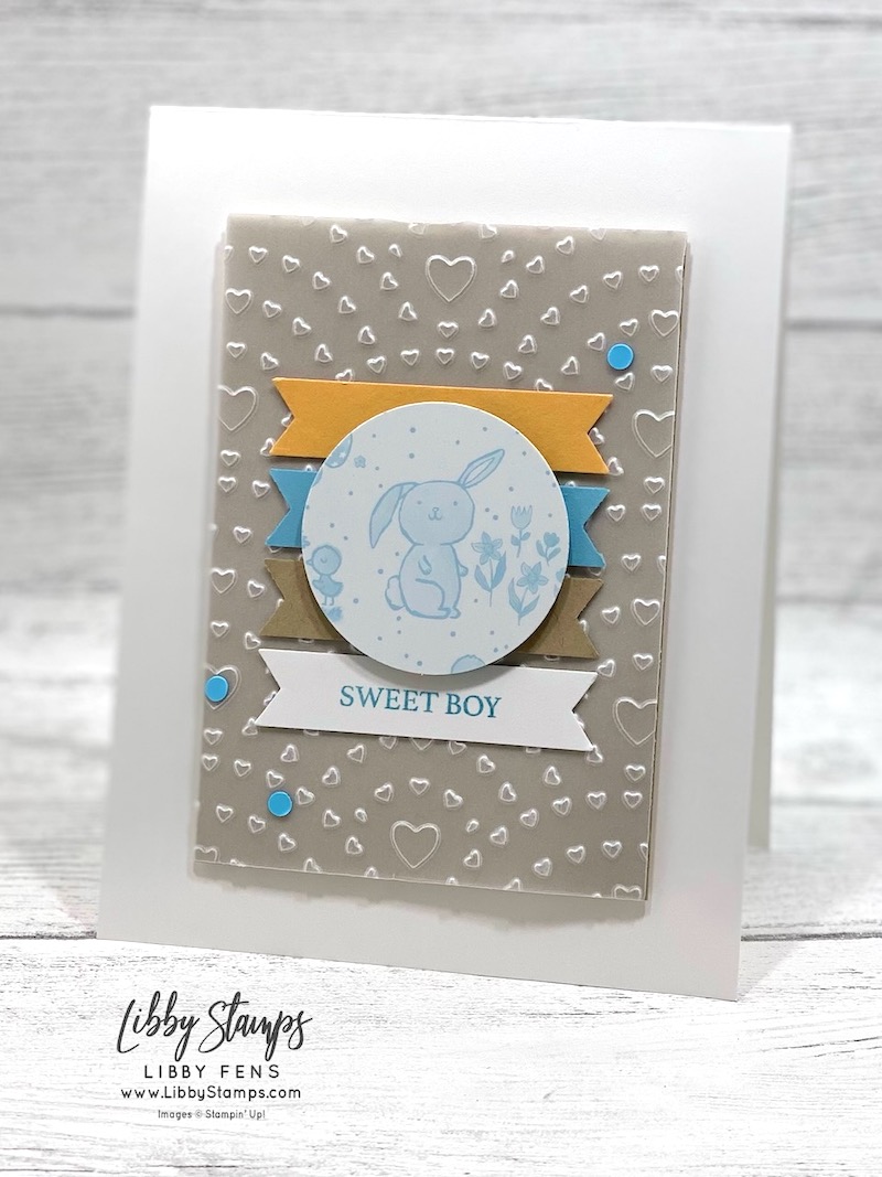 libbystamps, Stampin' Up, Cutest Onesie, Heart of Love 3D EF, Three Banner Punch, Easter Joy DSP, Baby, Create with Stamping Friends