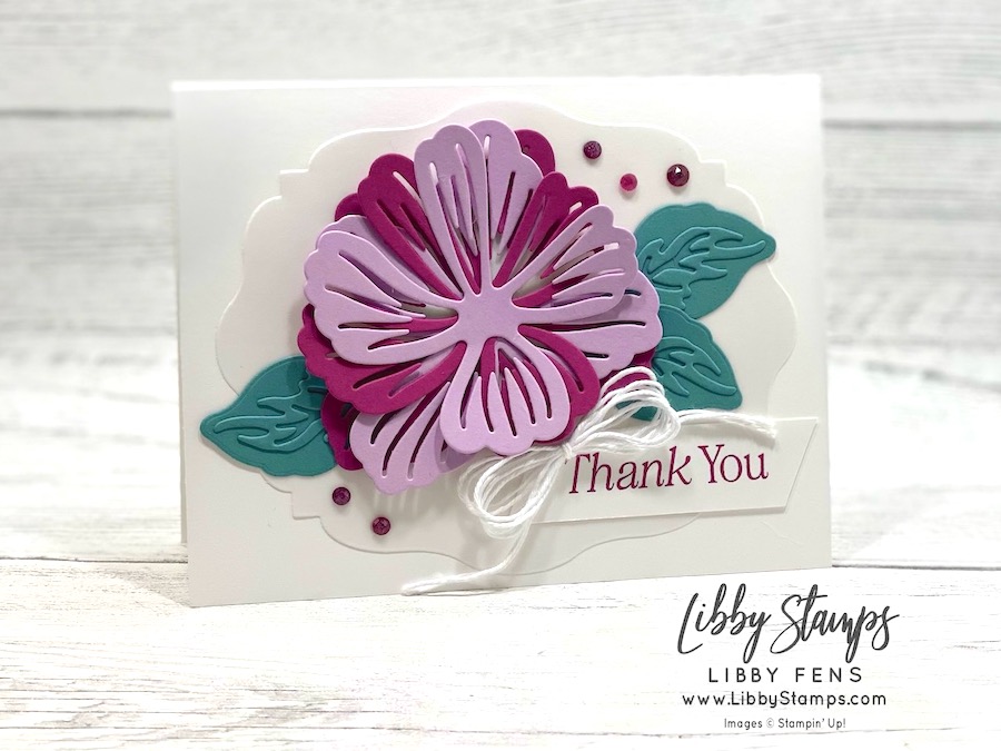 libbystamps, Stampin' Up, Lovely Arrangements, Simply Beautiful Dies, Beautifully Celebrated Dies, Purple Fine Shimmer Gems, Thank You, Create with Stamping Friends