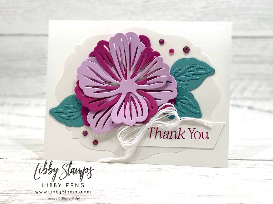 libbystamps, Stampin' Up, Lovely Arrangements, Simply Beautiful Dies, Beautifully Celebrated Dies, Purple Fine Shimmer Gems, Thank You, Create with Stamping Friends