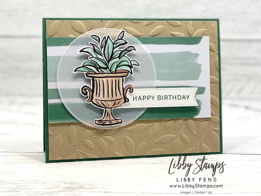 libbystamps, Stampin' Up, Lovely Arrangements, Stylish Shapes Dies, Paradise Garden Hybrid Embossing Folder, Artisan Sketched Garden DSP, 2026-2028 In Color Painted Patterns, Vellum, Blender Pens, Birthday, Create with Stamping Friends