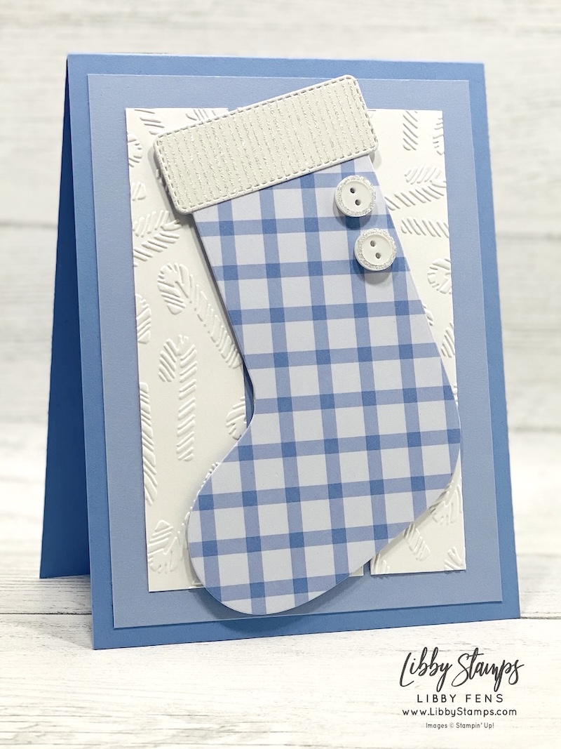 libbystamps, Stampin' Up, Stitched Stocking Dies, Seasonal Cheer Mini EF, 2026-2028 In Color Gingham Gallery DSP, Shimmering Stripes Specialty DSP, Adhesive Backed Mini Christmas Buttons, Create with Stamping Friends, Christmas, Christmas in July