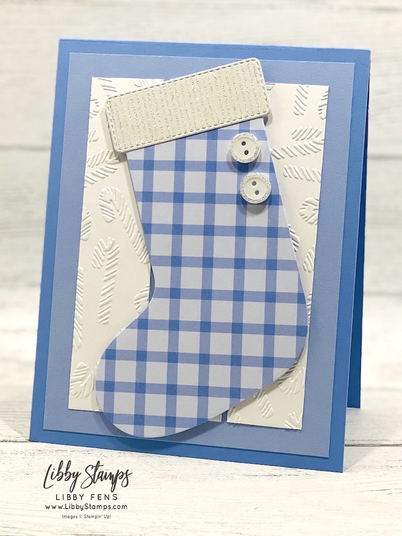 libbystamps, Stampin' Up, Stitched Stocking Dies, Seasonal Cheer Mini EF, 2026-2028 In Color Gingham Gallery DSP, Shimmering Stripes Specialty DSP, Adhesive Backed Mini Christmas Buttons, Create with Stamping Friends, Christmas, Christmas in July